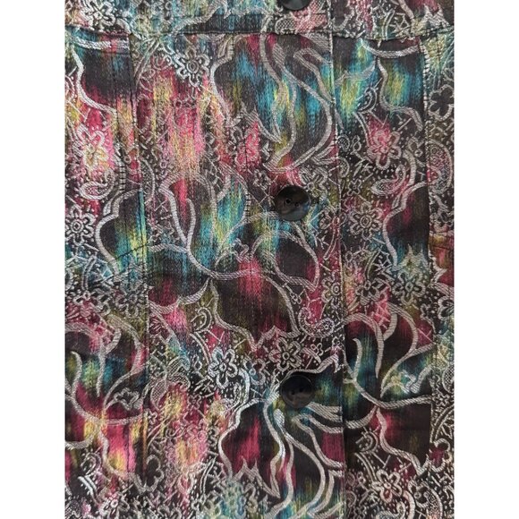 Chicos Womens Jacket Size 1 Rayon Silk Blend Multicolor Metallic Floral Button - Picture 3 of 7